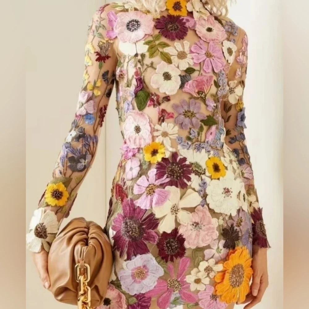 Embroidered Flowers Bell Skirt Mini Dress, Designed With Luxury In Mind - Picture 7 of 10